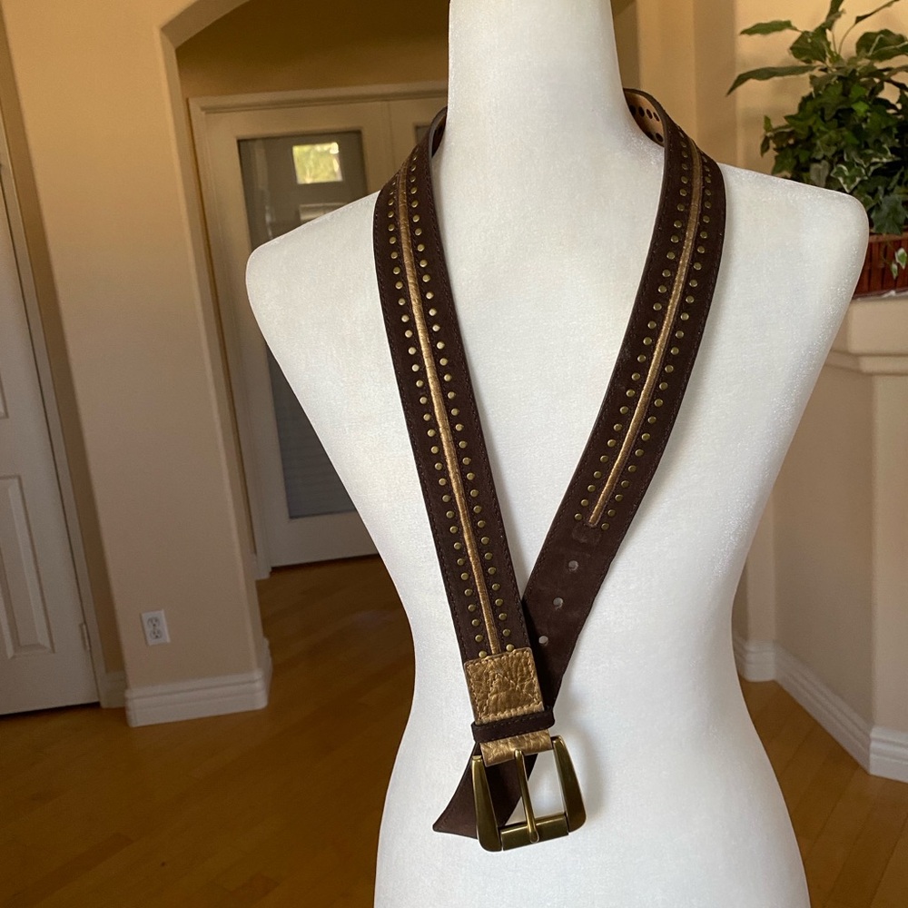Michael Kors Brown Suede Belt with Brass Buckle and Studs Unisex - Picture 3 of 7